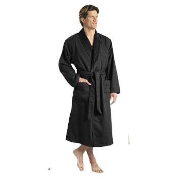 Luxury Double Layer Bathrobe Microfiber  with Soft Fleece Lining Custom Logo Unisex Spa Robe Black