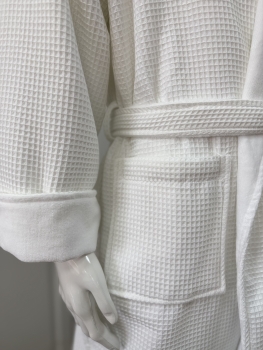 Customized Embroidery Logo Waffle Lined Cotton Velour Double Layer Bathrobes