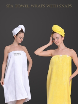 Custom logo 100% Cotton Velour Spa Towel Wraps With Snaps