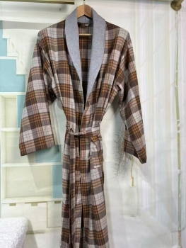 British Style Cotton Check Design Robes Dressing Gown Men