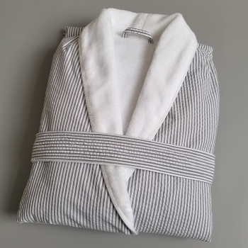 Premium Quality Mini Blue and White Mini Stripe Microfiber Double Layer Bathrobe for Women