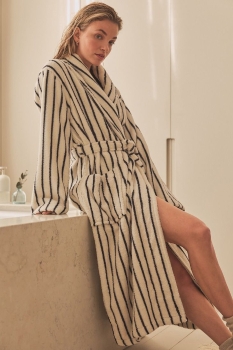 Luxury 100% Cotton Yarn-Dyed Striped Bathrobe - Soft Breathable Men's Housecoat