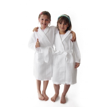 Wholesale Customized Piped 100% Cotton Hotel Robes for Kids 
