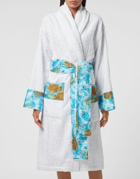 Women's Dressing Gown 100% Cotton Terry Cloth With Jacquard Logo Robes Hooded