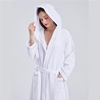 Lightweight Full-Length Robes Cotton Blended Waffle Hooded Bathrobe Unisex