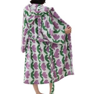 New Tulip Print Plush Women Sleepwear Long Sleeve 100% Cotton Comfortable and Warm Home Wear Bathrobes for Women