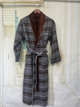 Double Layer Woolen Plaid With Plush Flannel Thick Robe Unisex