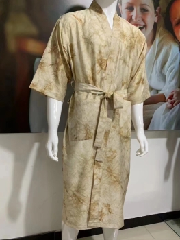Chinese Traditional Tie-dye Print 100% Cotton Bathrobe Dressing SPA Gown