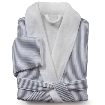 Classic Seersucker Striped Double Layer Microfiber Bath Robe Unisex