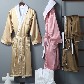 Silky Satin Fabric Lined with Plush Double Layer Bathrobe Spa