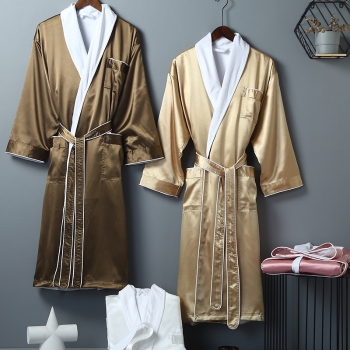 Silky Satin Fabric Lined with Plush Double Layer Bathrobe Spa