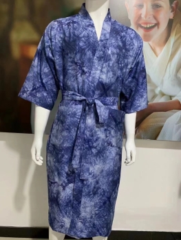 Chinese Traditional Tie-dye Print 100% Cotton Bathrobe Dressing SPA Gown