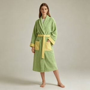 New Simple Striped Combed 100% Cotton Bathrobe Pure Cotton Class Weave Skin-friendly Absorbent Women Sleepwear