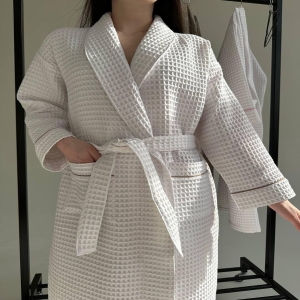 Cotton Waffle Robe, Soft Spa Loungewear, Pink cotton robe, White cotton waffle robe, Lightweight Sheer Spa Bathrobe, Lounge Coverup