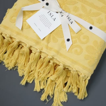 Luxe 100% Cotton Embossed Jacquard Weave Logo Beach Towel with Fringe 