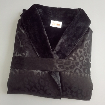 Luxury Leopard Jacquard Microfiber Bathrobe Double Layer Warm Housecoat