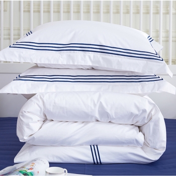 Luxury 100% Egyptian Cotton 300TC Sateen Plain White Embroidered Bedding Set 