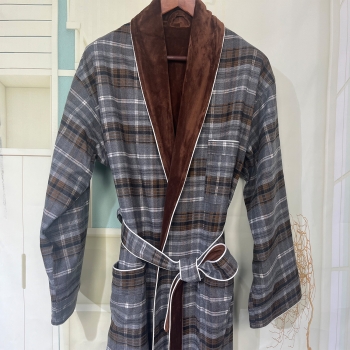 Double Layer Woolen Plaid With Plush Flannel Thick Robe Unisex