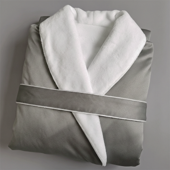 Luxury Shiny Faux Silk Bathrobe with Warm Fleece Lining Double Layer Spa Robe Custom Embroidery Logo Premium Sleepwear for Hotel