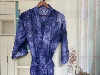 Chinese Traditional Tie-dye Print 100% Cotton Bathrobe Dressing SPA Gown
