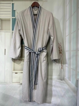 Custom logo Flax Linen Cotton Bath Robe Spa Sauna Bathrobe Kimono Sleepwear