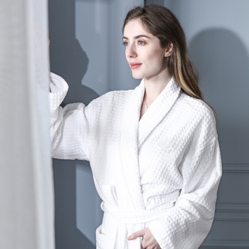 Luxury 100% Cotton Velour Jacquard Waffle Pattern Bathrobes for Four Season