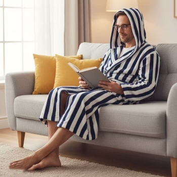 Customized 100% Cotton Yarn Dye Striped Hooded Style Bath Robes Unisex