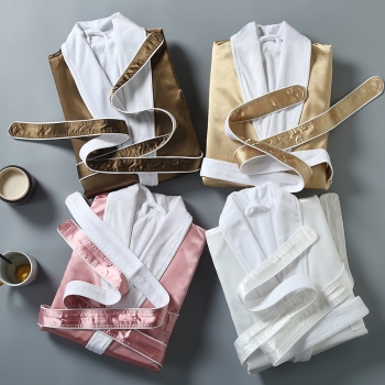 Silky Satin Fabric Lined with Plush Double Layer Bathrobe Spa