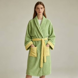 New Simple Striped Combed 100% Cotton Bathrobe Pure Cotton Class Weave Skin-friendly Absorbent Women Sleepwear