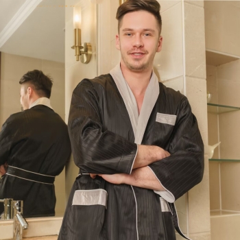 Personalized logo Mini Stripe Double Layer Shawl Collar Bath Robe Spa