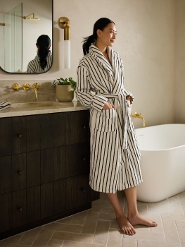 Luxury 100% Cotton Yarn-Dyed Striped Bathrobe - Soft Breathable Men's Housecoat