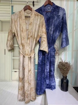 Chinese Traditional Tie-dye Print 100% Cotton Bathrobe Dressing SPA Gown