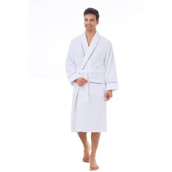 Checkered Bathrobe 100% Cotton Combed Waffle Pattern Velour  Robes Unisex