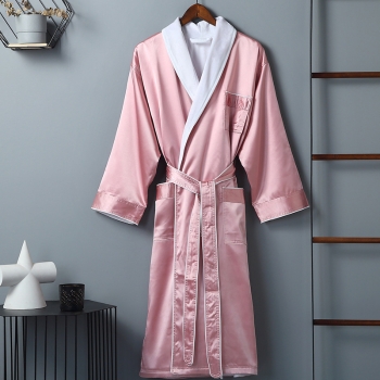 Silky Satin Fabric Lined with Plush Double Layer Bathrobe Spa