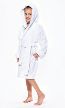 100% Combed Cotton Terry Toweling White Color Hooded SPA Robes for Kids 