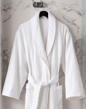 Luxurious Waffle Diamond Fabric Lined Terry Cloth Double Layer Shawl Collar Robe