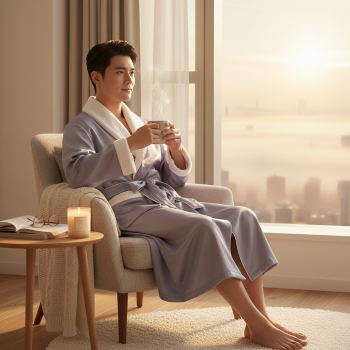 Luxury Shiny Faux Silk Bathrobe with Warm Fleece Lining Double Layer Spa Robe Custom Embroidery Logo Premium Sleepwear for Hotel