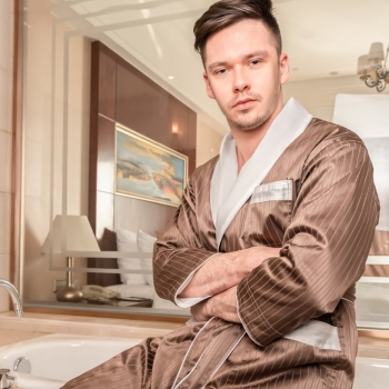Personalized logo Mini Stripe Double Layer Shawl Collar Bath Robe Spa