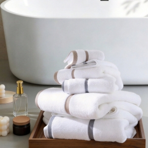 Premium Colored Border 100% Cotton Hotel Towel Set