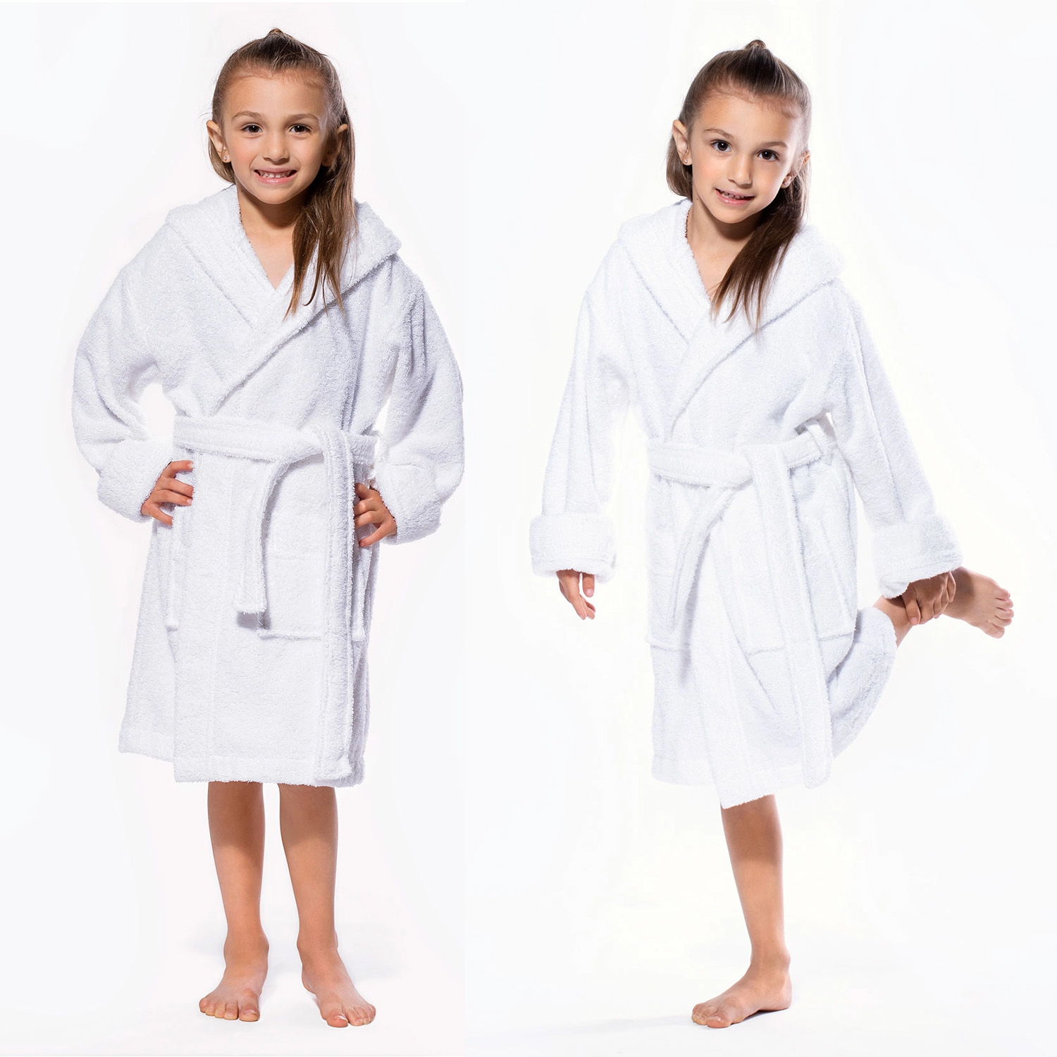 100% Combed Cotton Terry Toweling White Color Hooded SPA Robes for Kids 
