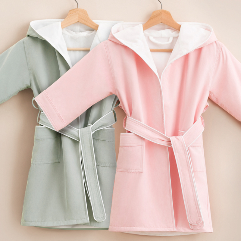 Microfiber Lined With Plush Double Layer Spa Hooded Robes Kids