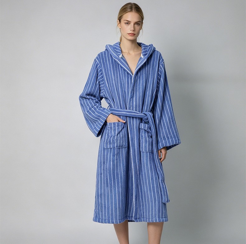 Personalized Yarn Dye Weave Striped 100% Cotton Bathrobe Women