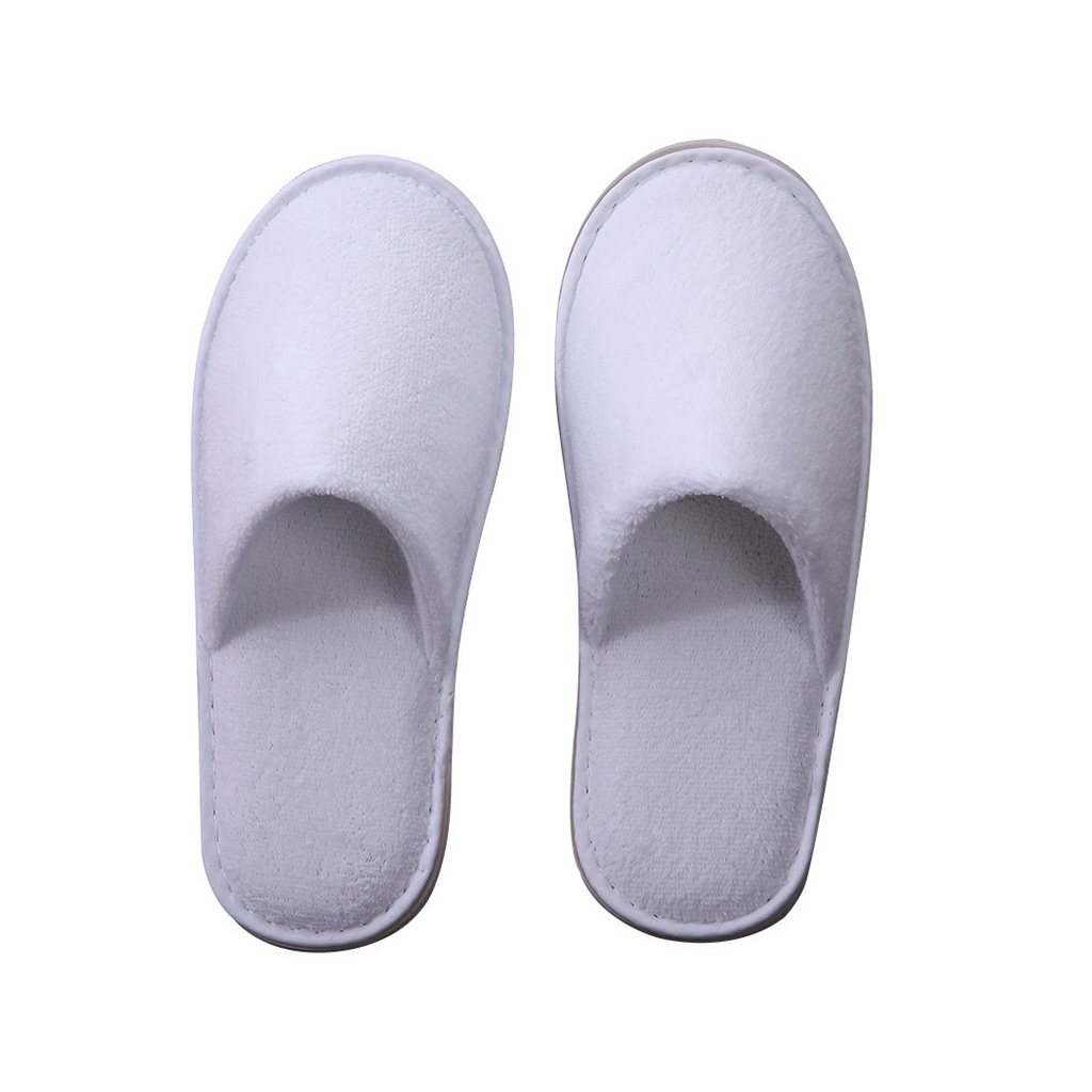 Personalized logo White Coral Fleece Hotel Disposable Slipper Closed Toe 
