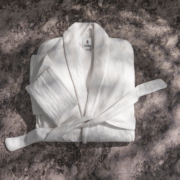 Luxurious Waffle Diamond Fabric Lined Terry Cloth Double Layer Shawl Collar Robe