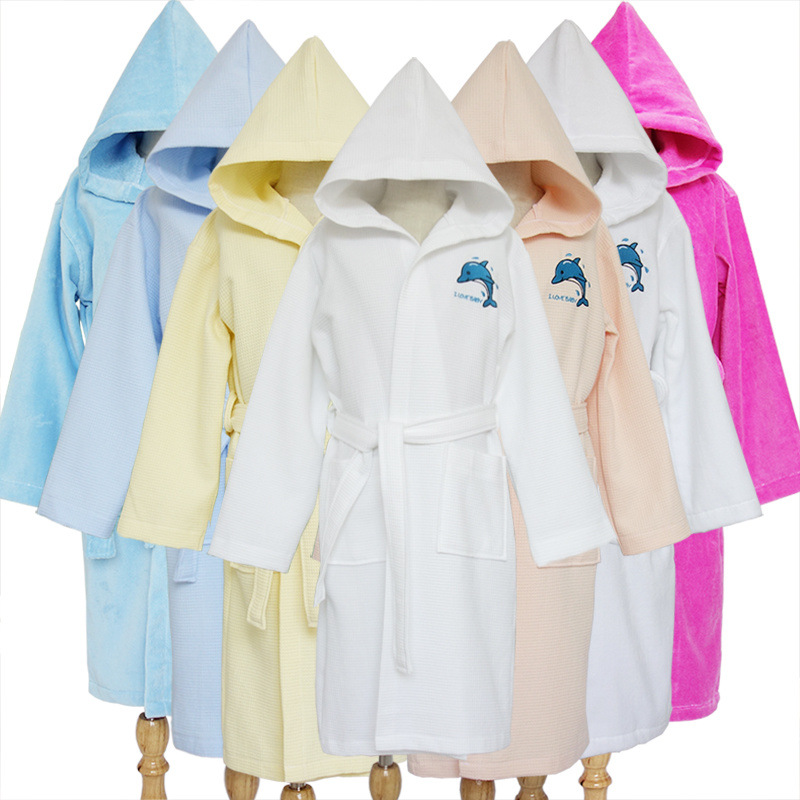100% Combed Cotton Velour With Terry Toweling Hooded Spa Robes Kids