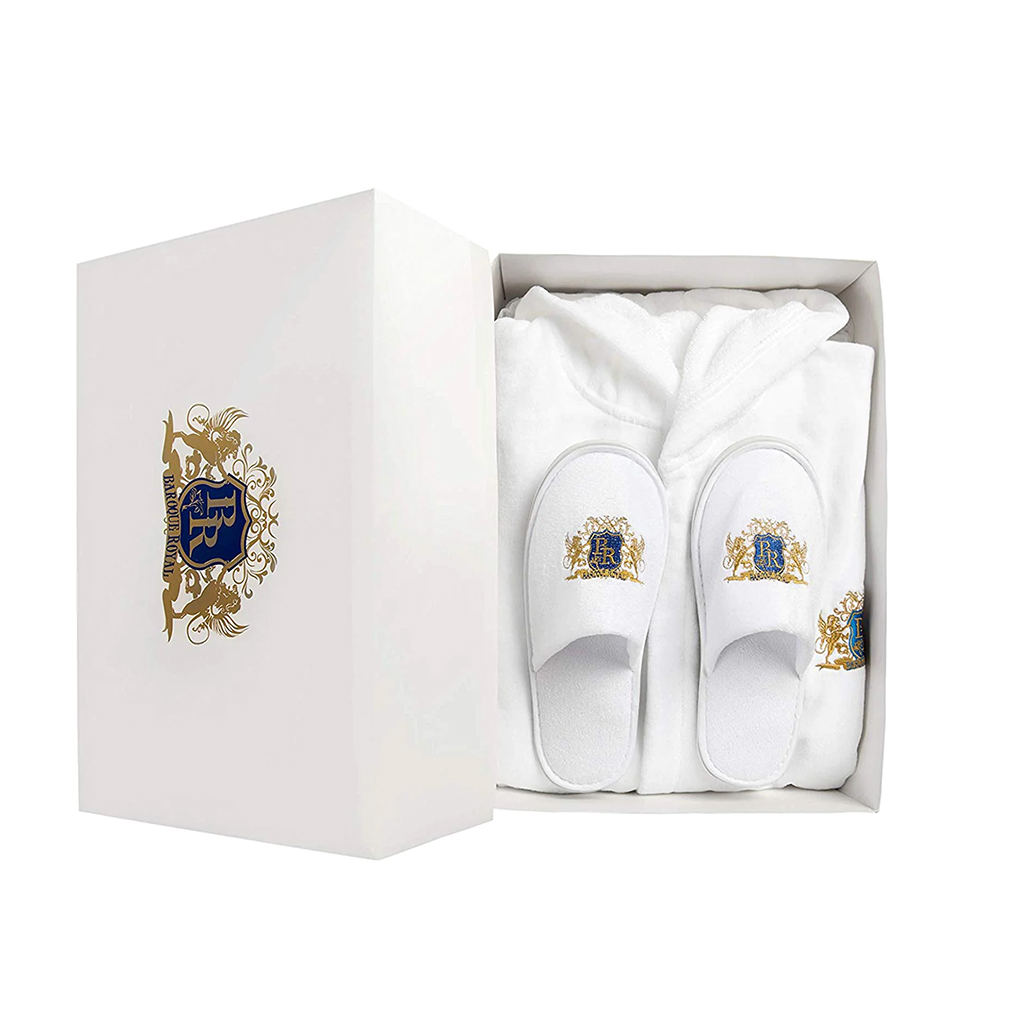 Customizable 100% Egyptian Cotton Velour Shower Hooded Bathrobe Gift Set
