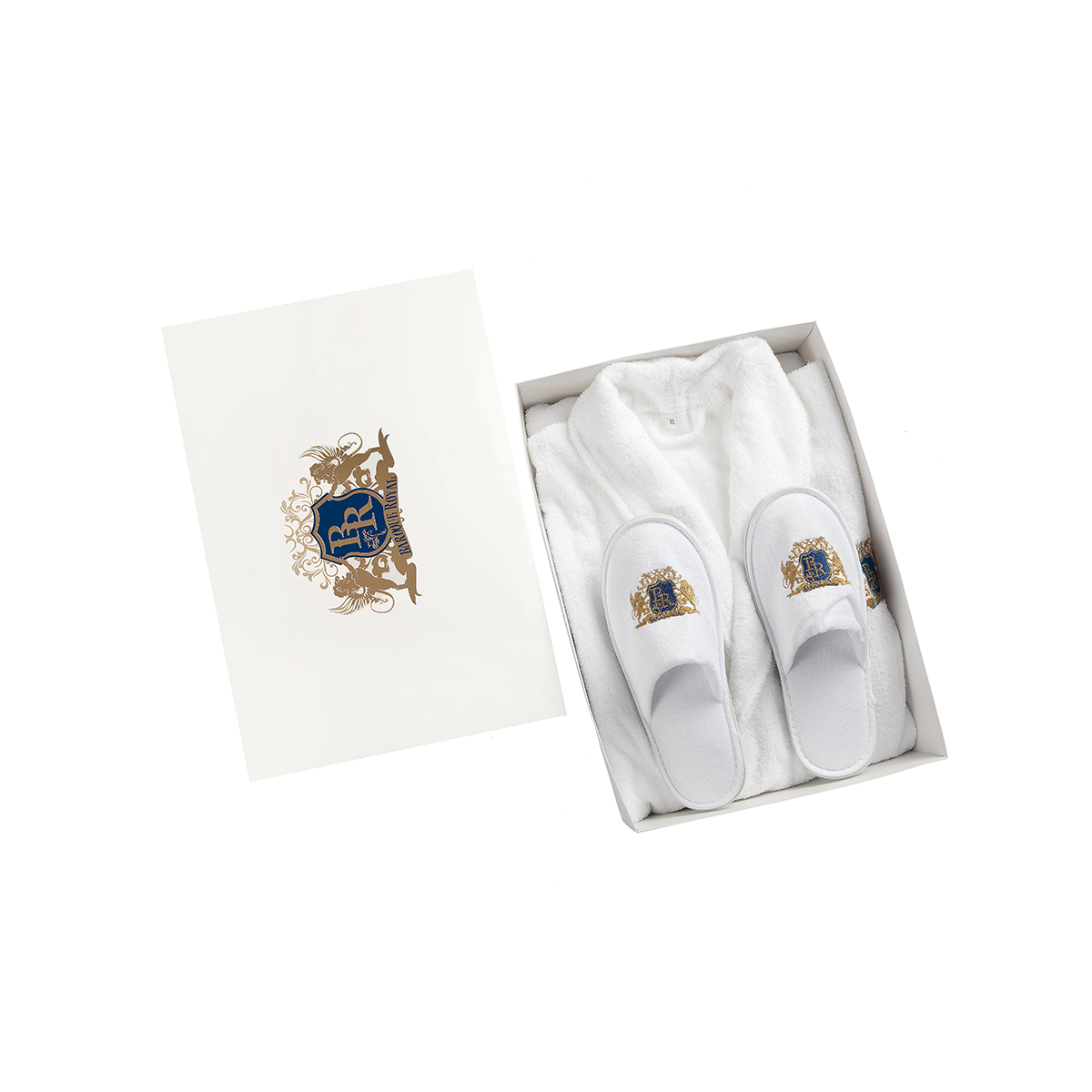 Men's 100% Egyptian Cotton Terry Shawl Collar  Bathrobe & Slipper Gift Set