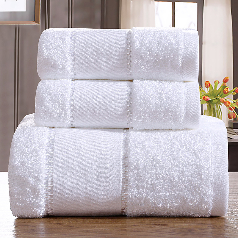 Wholesale Bath Towel Set 100% Combed Cotton White Color Towel Set 