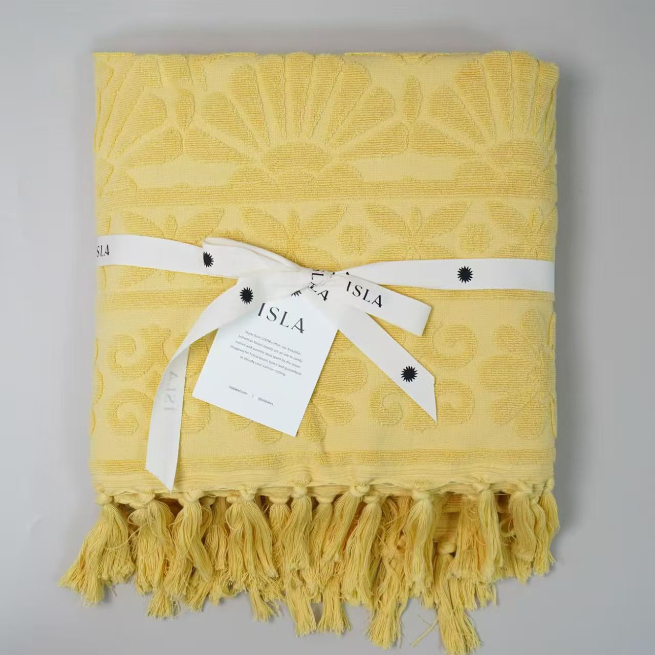 Luxe 100% Cotton Embossed Jacquard Weave Logo Beach Towel with Fringe 