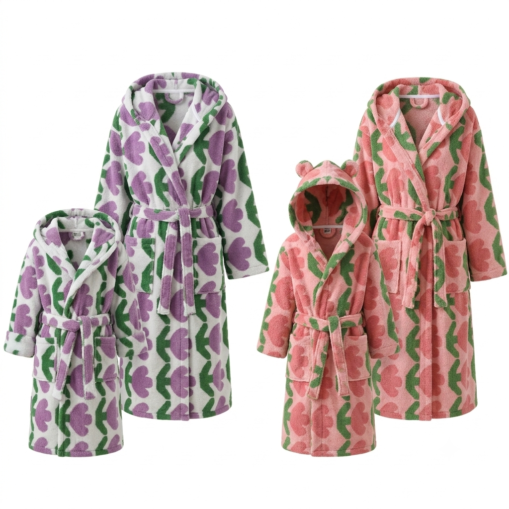 New Tulip Print Plush Women Sleepwear Long Sleeve 100% Cotton Comfortable and Warm Home Wear Bathrobes for Women